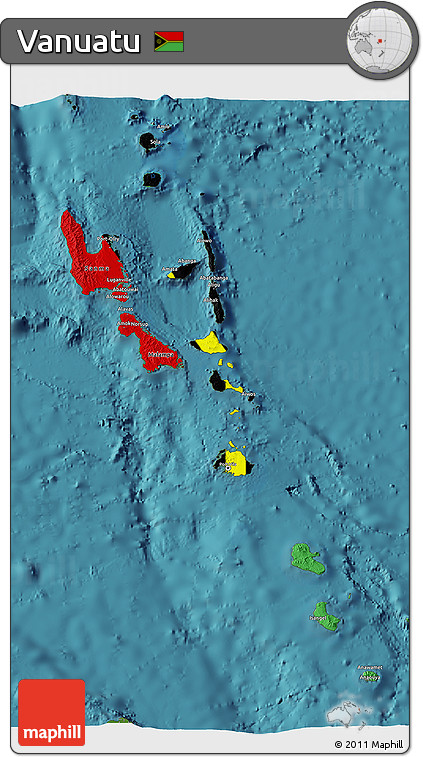 Flag 3D Map of Vanuatu, satellite outside, flag aligned to the middle
