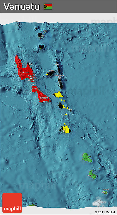 Flag 3D Map of Vanuatu, satellite outside, flag aligned to the middle