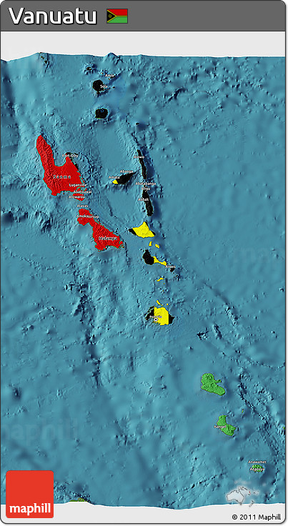 Flag 3D Map of Vanuatu, satellite outside, flag aligned to the middle
