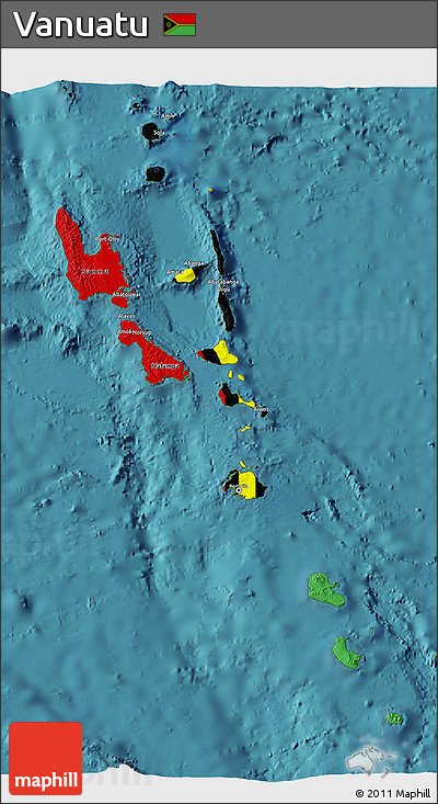 Flag 3D Map of Vanuatu, single color outside, satellite sea, flag rotated