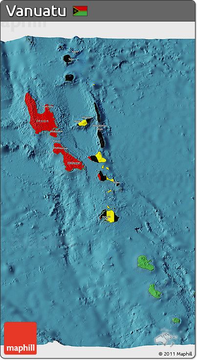 Flag 3D Map of Vanuatu, single color outside, satellite sea, flag rotated
