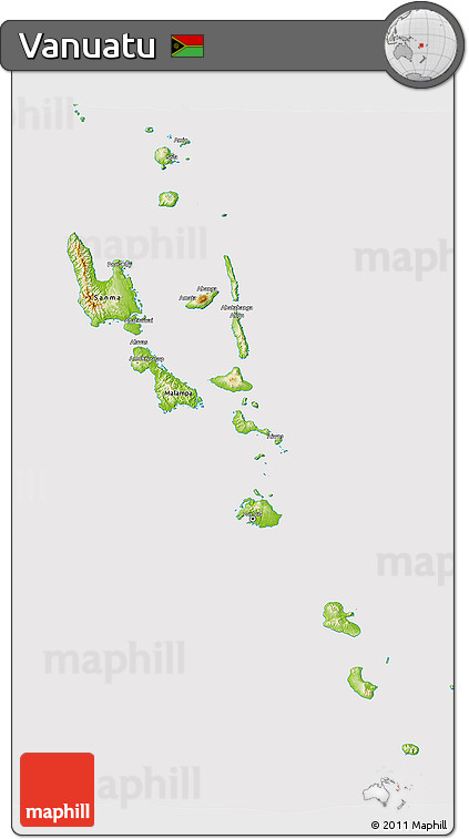 Physical 3D Map of Vanuatu, cropped outside