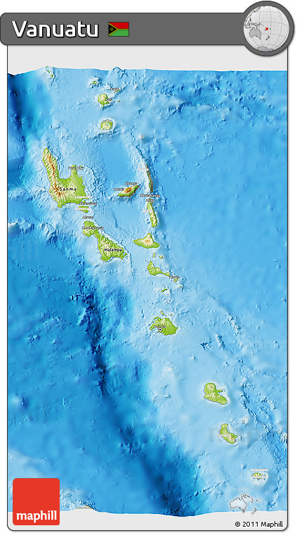 Physical 3D Map of Vanuatu, lighten, semi-desaturated, land only