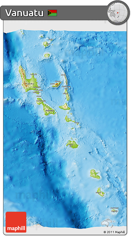 Physical 3D Map of Vanuatu, shaded relief outside
