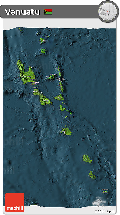 Satellite 3D Map of Vanuatu, darken