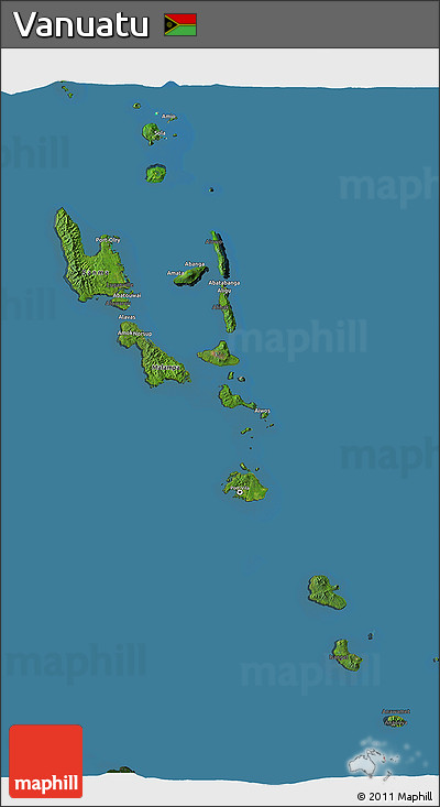 Satellite 3D Map of Vanuatu, darken, land only