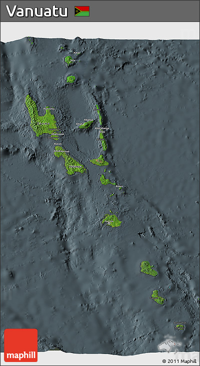 Satellite 3D Map of Vanuatu, darken, semi-desaturated