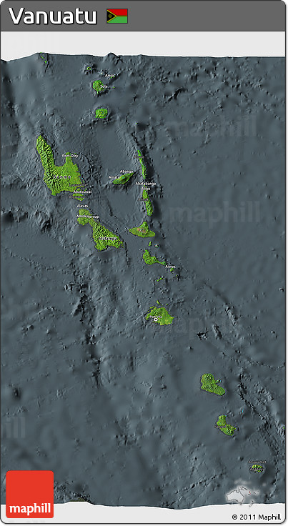 Satellite 3D Map of Vanuatu, darken, semi-desaturated