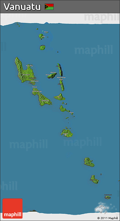 Satellite 3D Map of Vanuatu, darken, semi-desaturated, land only