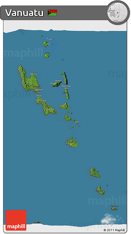 Satellite 3D Map of Vanuatu, darken, semi-desaturated, land only