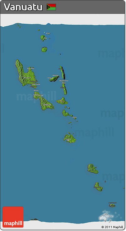 Satellite 3D Map of Vanuatu, darken, semi-desaturated, land only