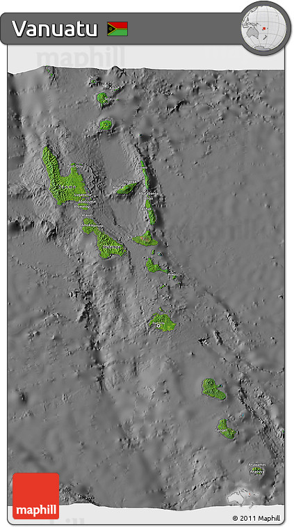 Satellite 3D Map of Vanuatu, desaturated