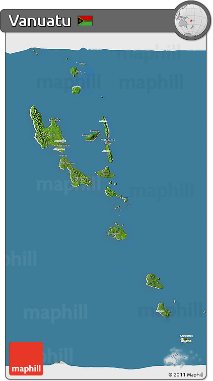 Satellite 3D Map of Vanuatu, lighten, land only