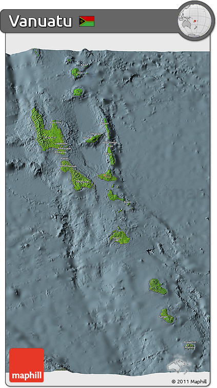 Satellite 3D Map of Vanuatu, semi-desaturated
