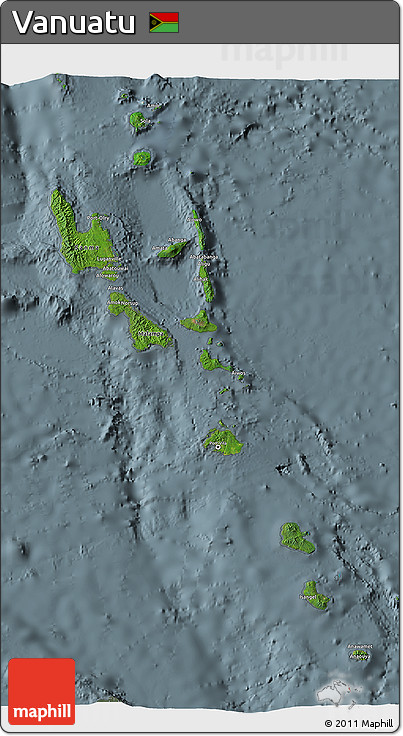 Satellite 3D Map of Vanuatu, semi-desaturated