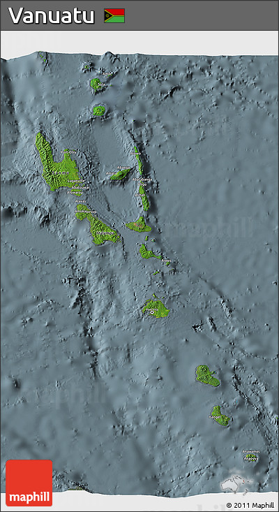 Satellite 3D Map of Vanuatu, semi-desaturated
