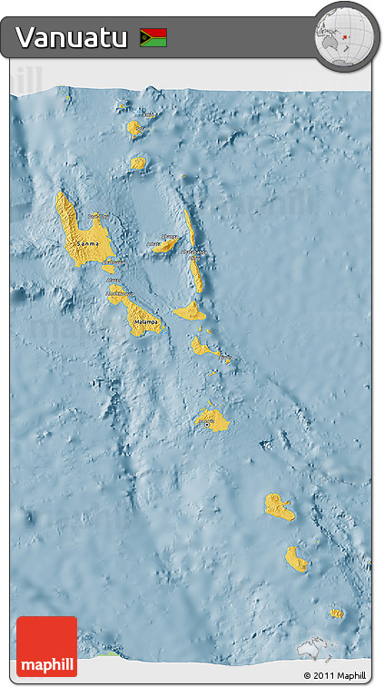 Savanna Style 3D Map of Vanuatu, single color outside