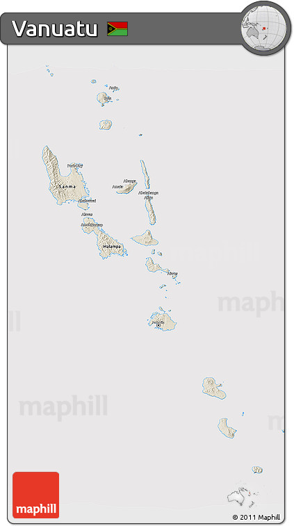 Shaded Relief 3D Map of Vanuatu, cropped outside