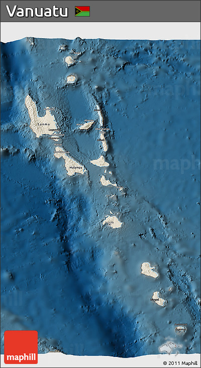 Shaded Relief 3D Map of Vanuatu, darken