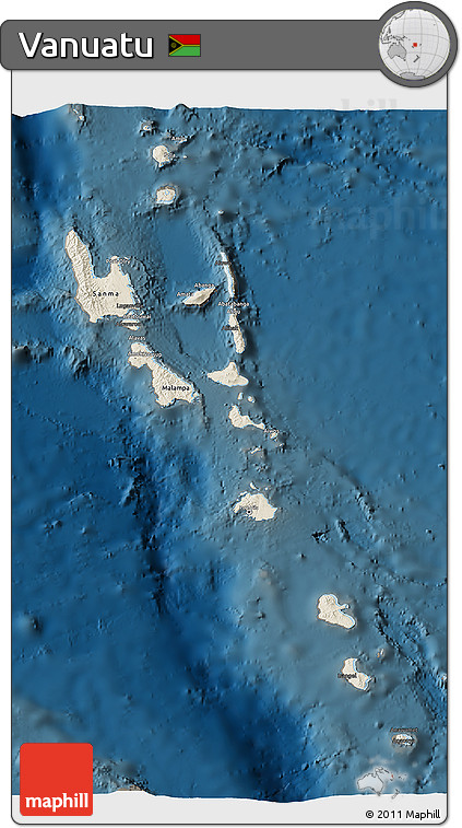 Shaded Relief 3D Map of Vanuatu, darken