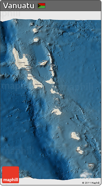 Shaded Relief 3D Map of Vanuatu, darken