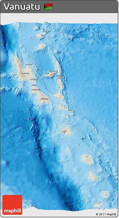 Shaded Relief 3D Map of Vanuatu, lighten, land only
