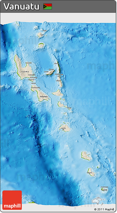 Shaded Relief 3D Map of Vanuatu, physical outside
