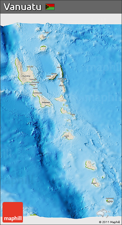 Shaded Relief 3D Map of Vanuatu, physical outside