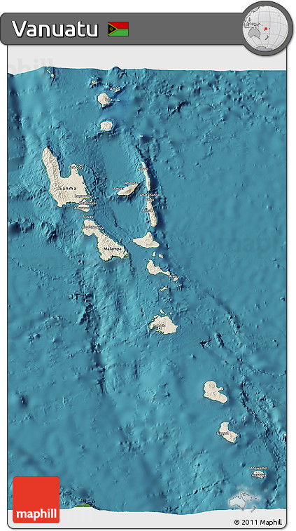 Shaded Relief 3D Map of Vanuatu, satellite outside