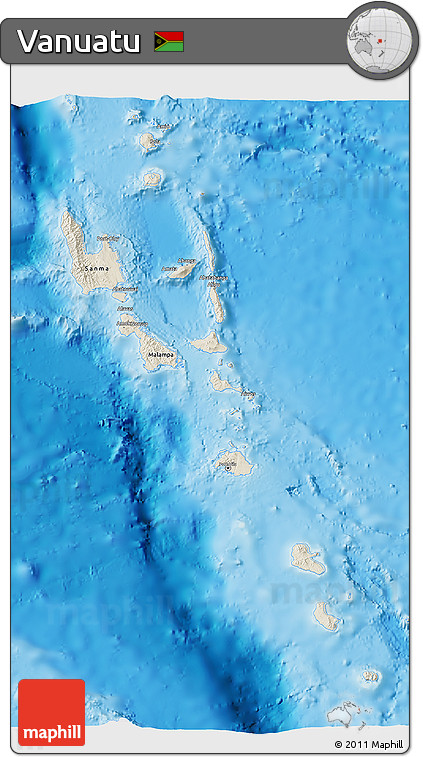Shaded Relief 3D Map of Vanuatu, single color outside