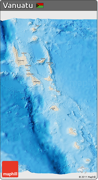 Shaded Relief 3D Map of Vanuatu, single color outside