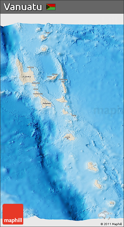 Shaded Relief 3D Map of Vanuatu, single color outside
