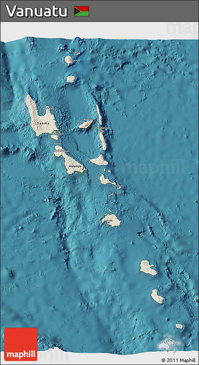 Shaded Relief 3D Map of Vanuatu, single color outside, satellite sea