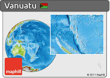 Gray Location Map of Vanuatu, physical outside, hill shading