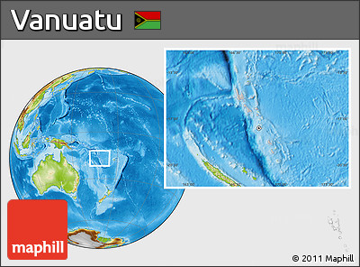 Gray Location Map of Vanuatu, physical outside, hill shading