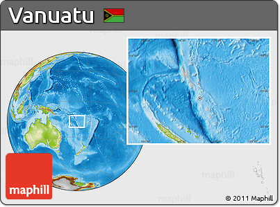 Gray Location Map of Vanuatu, physical outside, hill shading