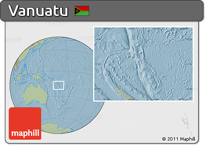 Gray Location Map of Vanuatu, savanna style outside, hill shading