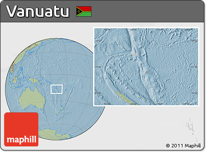 Gray Location Map of Vanuatu, savanna style outside, hill shading