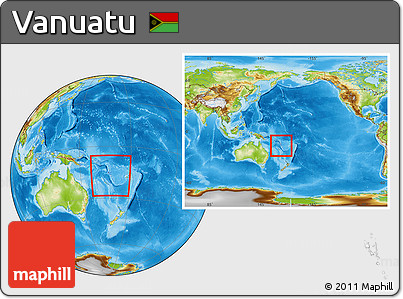 Physical Location Map of Vanuatu, within the entire continent