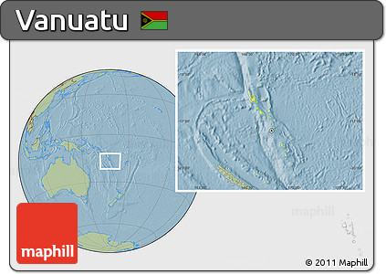 Physical Location Map of Vanuatu, savanna style outside, hill shading