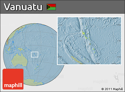 Physical Location Map of Vanuatu, savanna style outside, hill shading