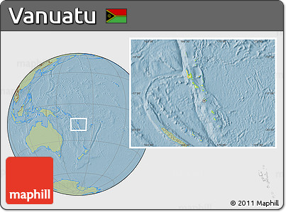 Physical Location Map of Vanuatu, savanna style outside, hill shading