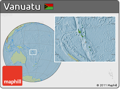 Satellite Location Map of Vanuatu, savanna style outside, hill shading
