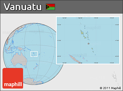 Savanna Style Location Map of Vanuatu, gray outside, hill shading inside