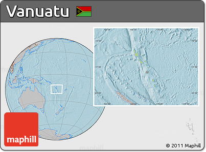 Savanna Style Location Map of Vanuatu, gray outside, hill shading outside
