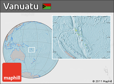 Savanna Style Location Map of Vanuatu, gray outside, hill shading outside