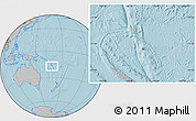 Savanna Style Location Map of Vanuatu, gray outside, hill shading outside