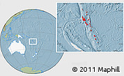 Savanna Style Location Map of Vanuatu, highlighted continent, hill shading