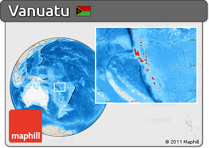 Shaded Relief Location Map of Vanuatu, highlighted continent