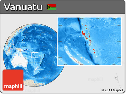 Shaded Relief Location Map of Vanuatu, highlighted continent